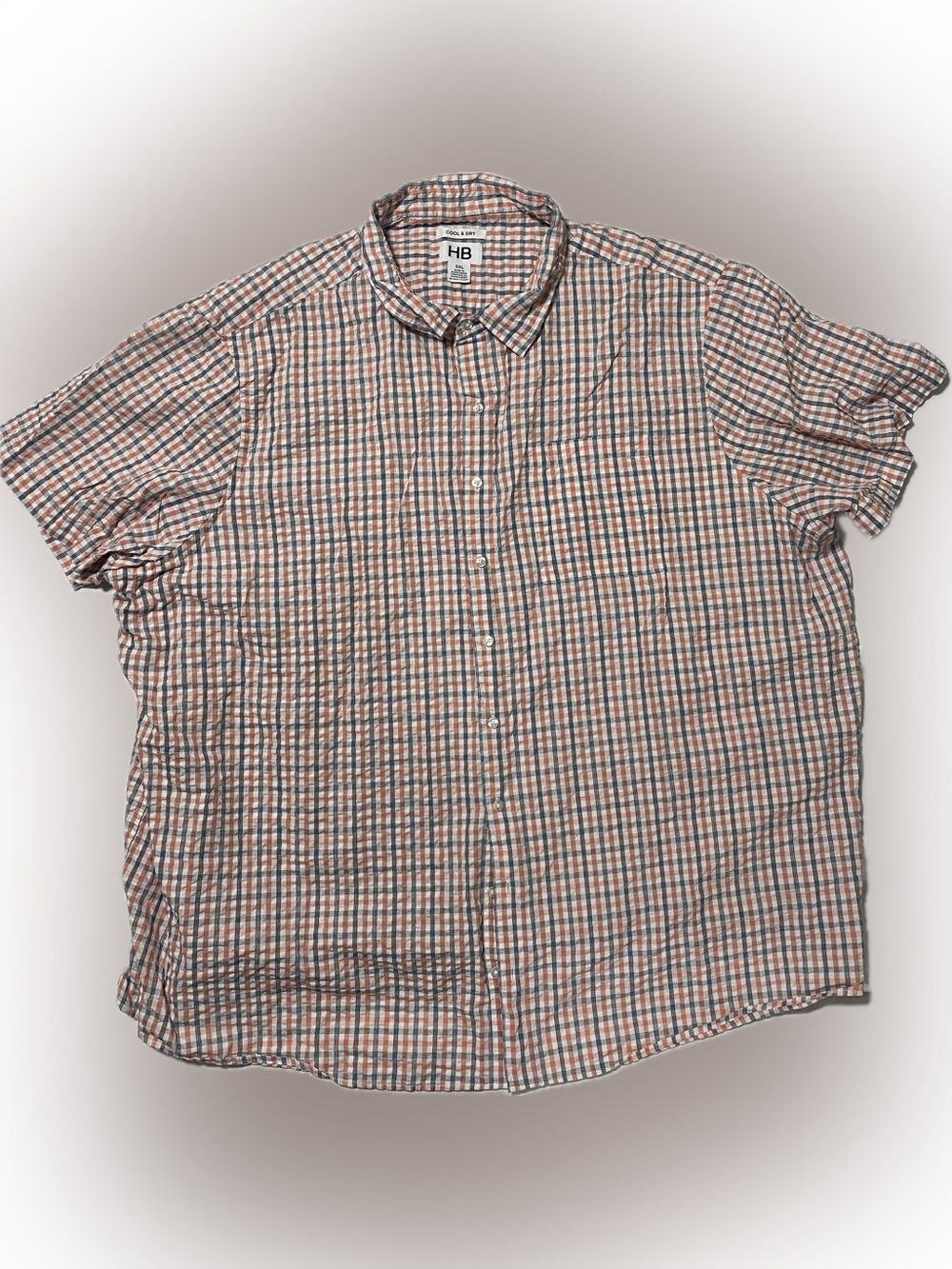 Short-Sleeve Orange & Blue Check Button-Down Shirt